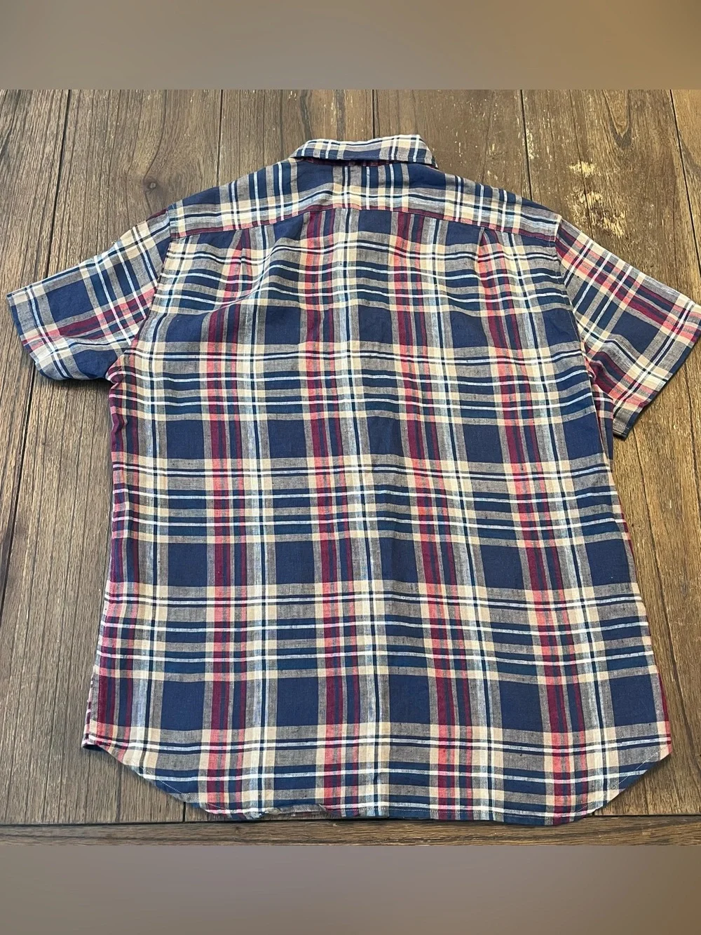 J. Crew Linen Plaid Slim Fit Short Sleeve Button Down Shirt Mens Large